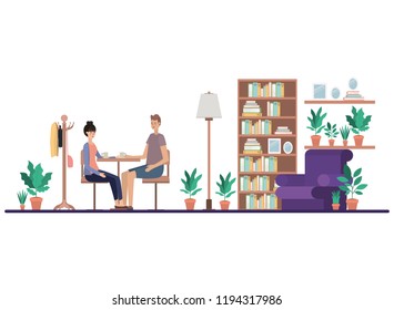 couple drinking coffee in the living room