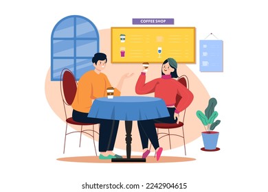 Couple Drinking Coffee In A Coffee Shop