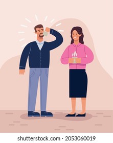couple drinking coffee standing characters