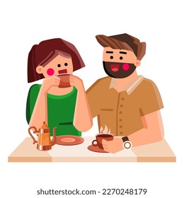 couple drinking coffee vector. young happy man, boyfriend woman, together love, girlfriend relationship couple drinking coffee character. people flat cartoon illustration