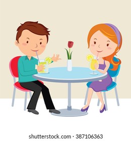 Couple drinking. Vector illustration of young couple having drinks at a restaurant.
