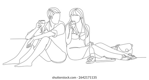 Couple Drinking Wine – Minimalist Continuous‑Line Vector Illustration