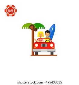 Couple Driving Cabriolet Icon