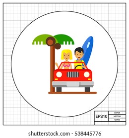 Couple Driving Cabriolet Icon