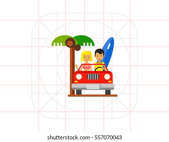 Couple Driving Cabriolet Icon