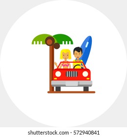 Couple Driving Cabriolet Icon
