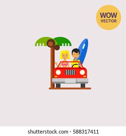 Couple Driving Cabriolet Icon