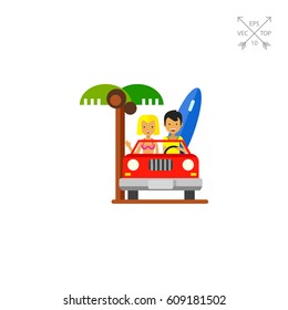 Couple Driving Cabriolet Icon