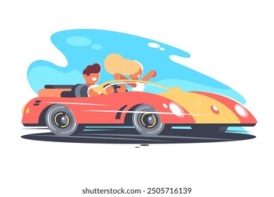 Couple Driving Cabriolet. Vector illustration of happy couple enjoying drive in sports car.