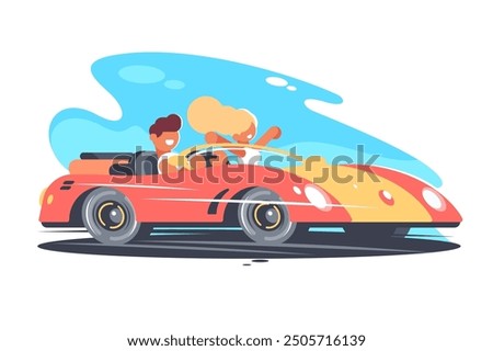 Couple Driving Cabriolet. Vector illustration of happy couple enjoying drive in sports car.