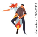 Couple driving motorbike, girl and boy on moped isolated characters vector. Man and woman on scooter, journey or road trip, clean vehicle or eco transport. Romantic date and happy teens in love