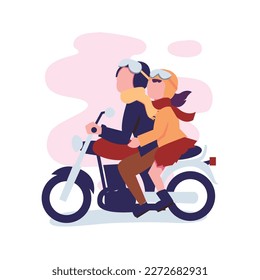 couple driving motorcycle together flat style illustration