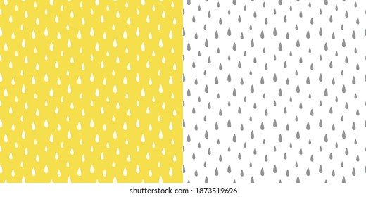 Couple of drops, rain vector seamless pattern backgrounds with trendy colors of the year 2021. Ultimate Gray and Illuminating yellow.