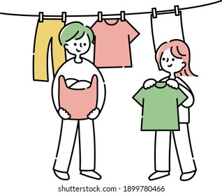 A couple drying the laundry