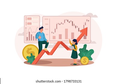 A couple earning profits from the stock market. Vector Illustration concept.