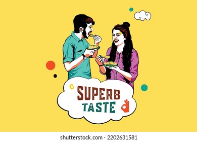 couple eating food together cartoon illustration street food 