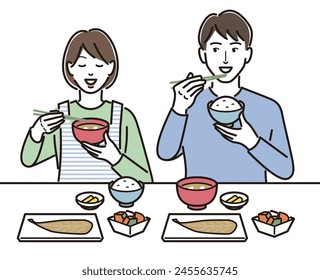 A couple eating health conscious meals
