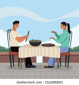 couple eating in restaurant characters scene