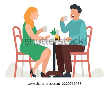 Couple eating together at table. Happy man and woman