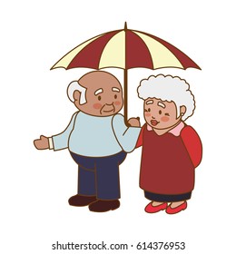 couple elder adults umbrella