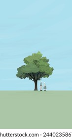 Couple of elderly lover together under the big tree vector illustration vertical shape have blank space for any wording advertisement.