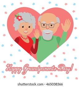 Couple of elderly people. Grandmother and grandfather. Vector illustration for greeting.
