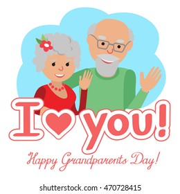 Couple of elderly people. Grandmother and grandfather. Vector illustration for greeting.