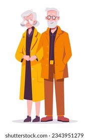 Couple of elderly people in love. Vector illustration in flat cartoon style isolated on white background