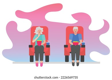 
A couple of elderly people were enjoying a movie in the theater.