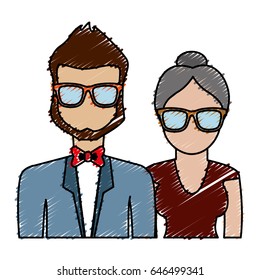 couple with elegant clothes icon