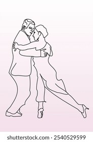 Casal de dançarinos de tango elegantes line art