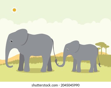 Couple elephant in Africa vector illustration. 