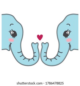 Couple of elephant with long trunks welcoming with heart