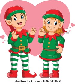 The couple elf is using the circus costume with the love expression of illustration