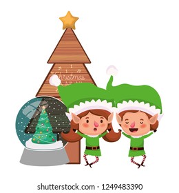 couple of elves with christmas tree