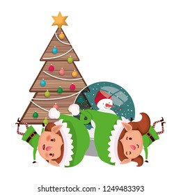 couple of elves with christmas tree