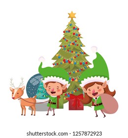 couple of elves with christmas tree