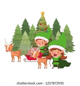 couple of elves with christmas tree