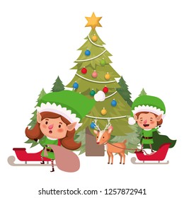 couple of elves with christmas tree