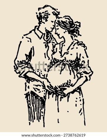 Couple embracing before childbirth with hands on belly, showing love and connection in a simple moment of happy anticipation