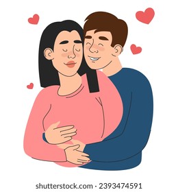 Couple embracing each other vector isolated. Man and woman in love, romantic relationship, male character hugs wife. Happy family.