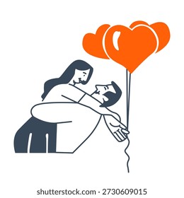 Couple Embracing with Heart Balloons