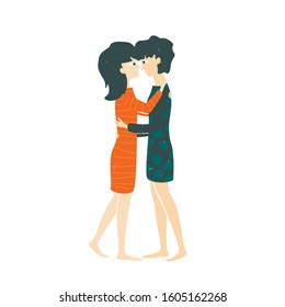 A couple of embracing lovers original design. Girl love. Lgbt couple. Lesbian couple. Can be used for poster, greeting card, valentine's day decoration, invitation. Vector hand drawn illustration