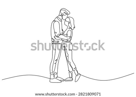 Couple embracing passionately rendered in a striking continuous line art illustration style Ideal for designs symbolizing love connection and romantic affection