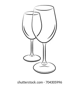 Couple empty wineglasses. Hand drove style
