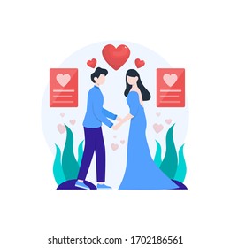 a couple is engaged and preparing to have a wedding vector illustration, suitable for landing page, ui, website, mobile app, editorial, poster, flyer, article, and banner