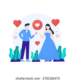 a couple is engaged and preparing to have a wedding vector illustration, suitable for landing page, ui, website, mobile app, editorial, poster, flyer, article, and banner
