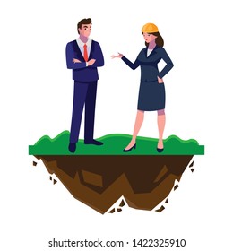 couple of engineers builders workers on the lawn