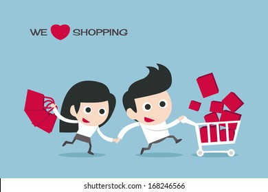 couple enjoy shopping, vector