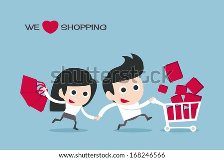 couple enjoy shopping, vector